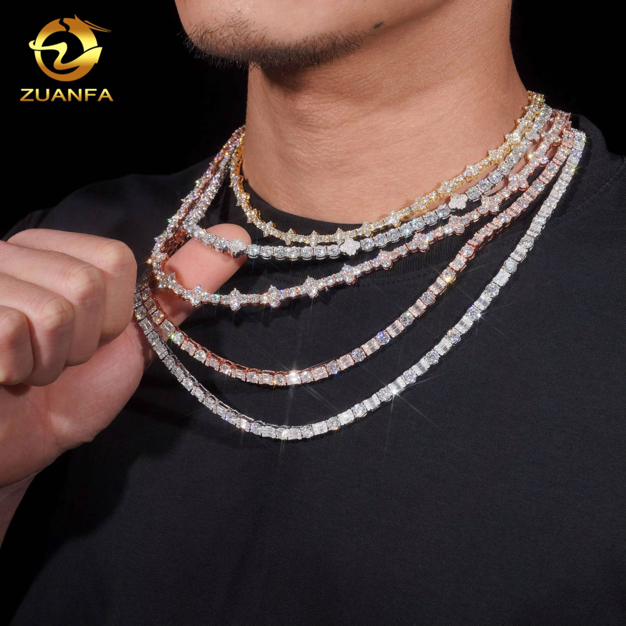 Hot Sale High Quality Fashion Hip Hop Cross Clover 925 Silver Moissanite Tennis Chain Necklace