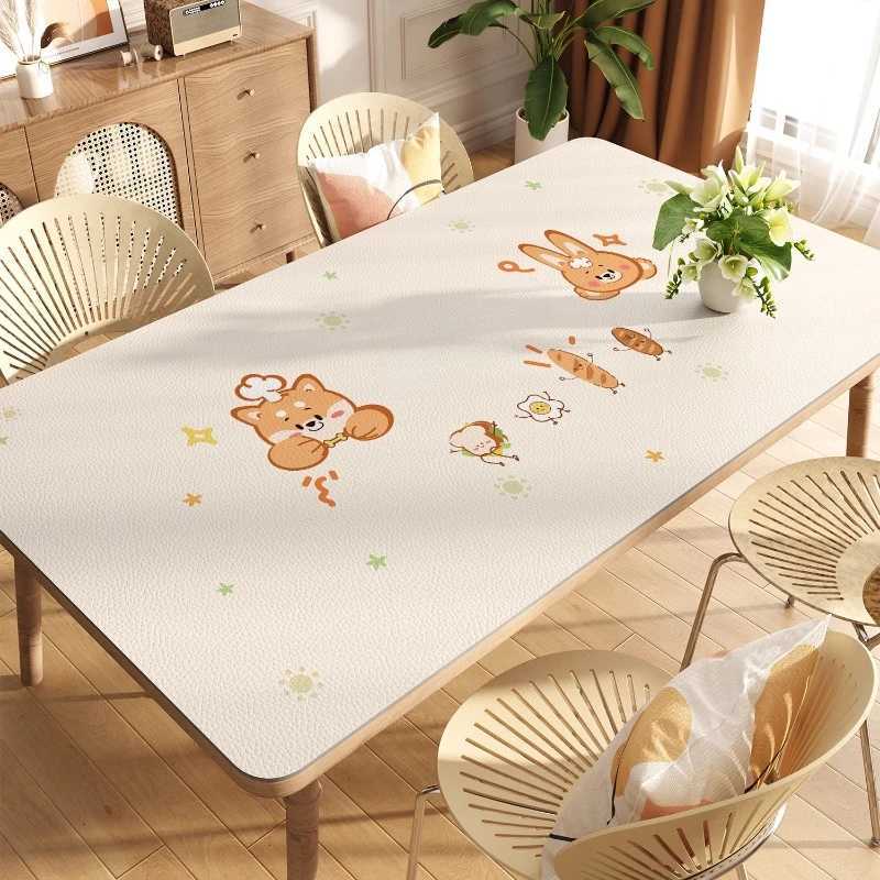 Insulated dining table mat oil resistant waterproof no wash tablecloth light luxury leather tabletop coffee table mat C251122