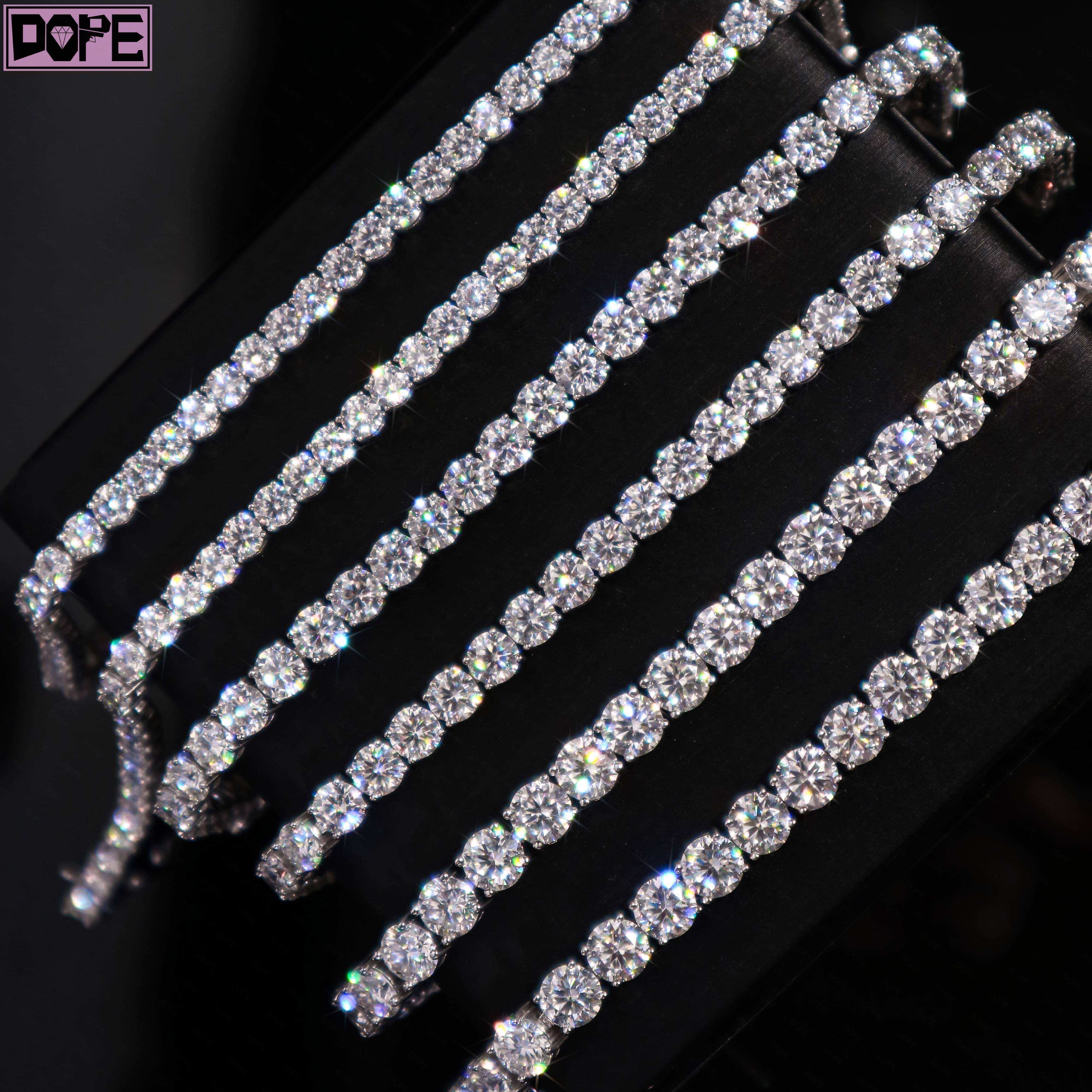 Wholesale 3mm to 6mm Tennis Bracelet Tennis Chain 925 Silver D Grade VVS Moissanite Tennis Chain