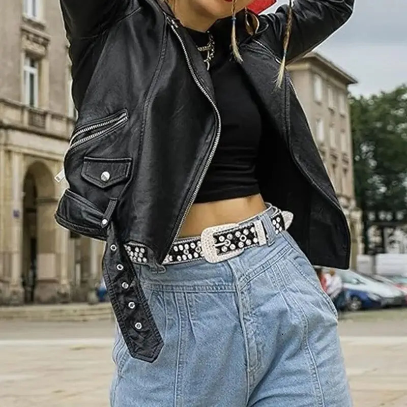Rhinestone Belt Western Belts Y2k Cowboy Cowgirl Studded Belt Goth Emo Skull Sequin PU Belt for Women Jeans Pants Black and Red 250603