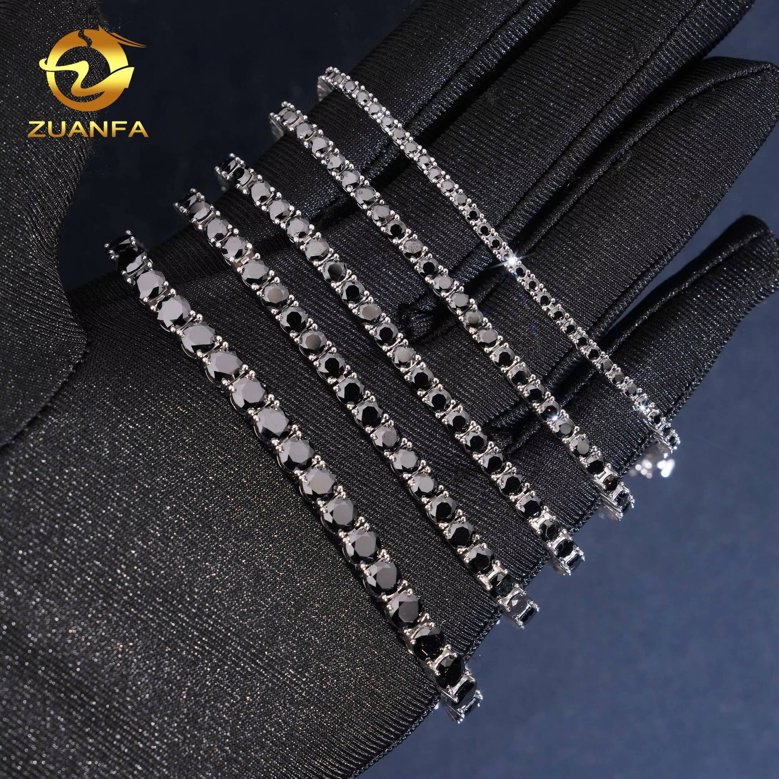 Fine Jewelry Classic Hip Hop Fashion 2mm 3mm 4mm 5mm 925 Silver Black Moissanite Tennis Bracelet