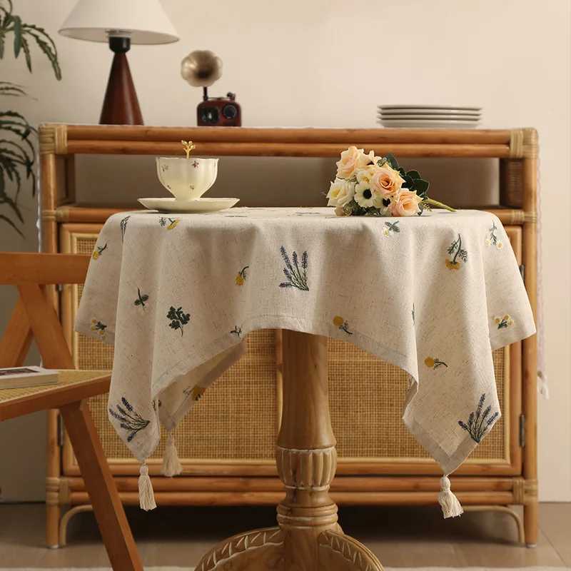 Linen Tablecloth with Embroidered Ear of Wheat for Kitchen Living Room Dining Table Festive Gathering Table Decor C251122