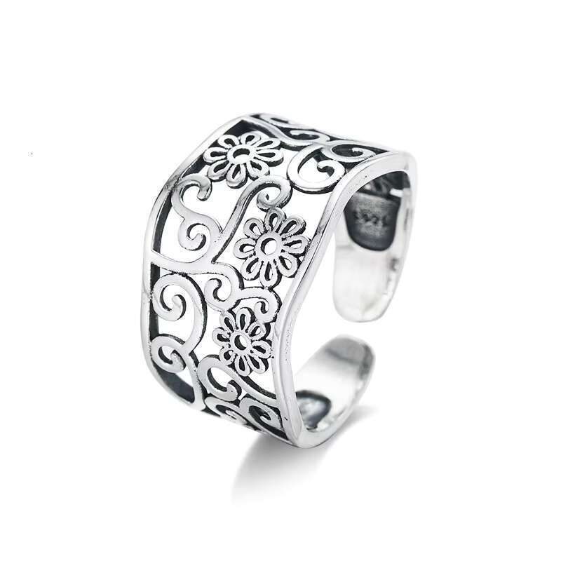 Adjustable Ring Retro Hollow Floral Design Open Band Vintage Style for Women Men Unisex Jewellery 1 Piece