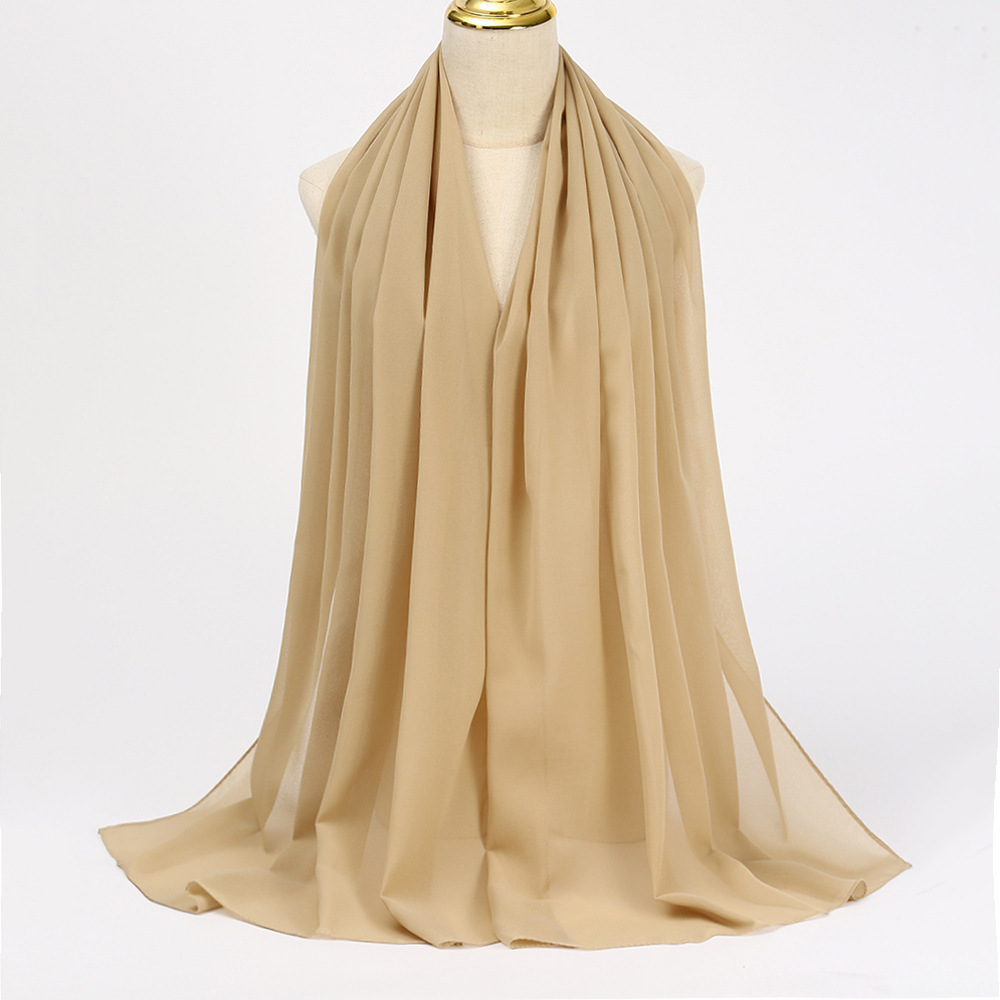 K475 Cross-border monochrome chiffon long scarf Pearl chiffon scarf hijab casual all-match chiffon gauze scarf long scarf shawl