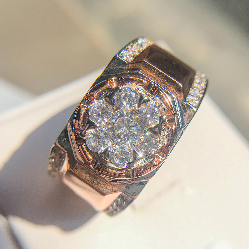 Stylish Bi-Colored Diamond-Inlaid Mens Band for Weddings