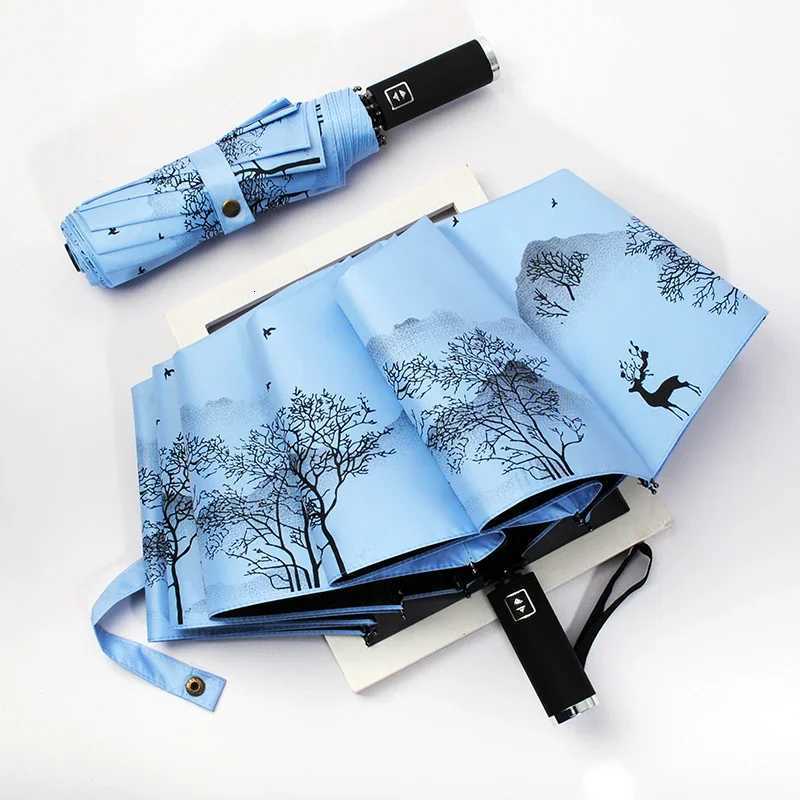 Automatic Double Sunny Umbrella Large Sunshade Sunblock Folding Retro Oil Painting UmbrellaM251122