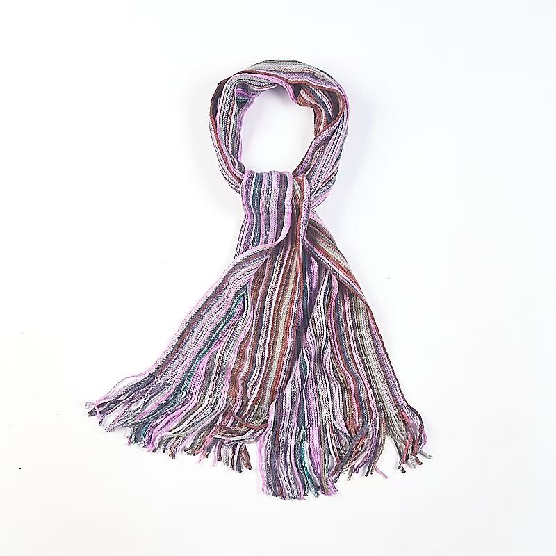T533 Korean version of the tassel wool scarf autumn and winter new striped retro men and women knitted warm neck scarf