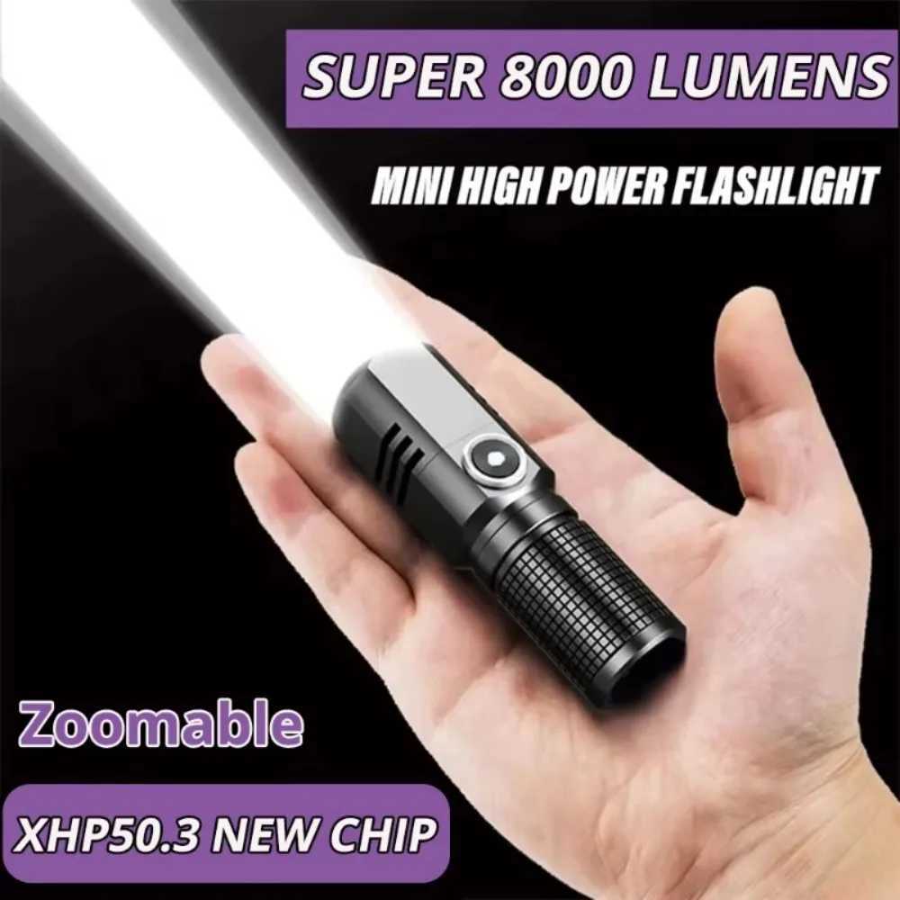 Super Bright XHP50 Mini LED Flashlight USB Rechargeable Zoom Aluminum Alloy Tactical Flashlight for Outdoor Camping Fishing C251122