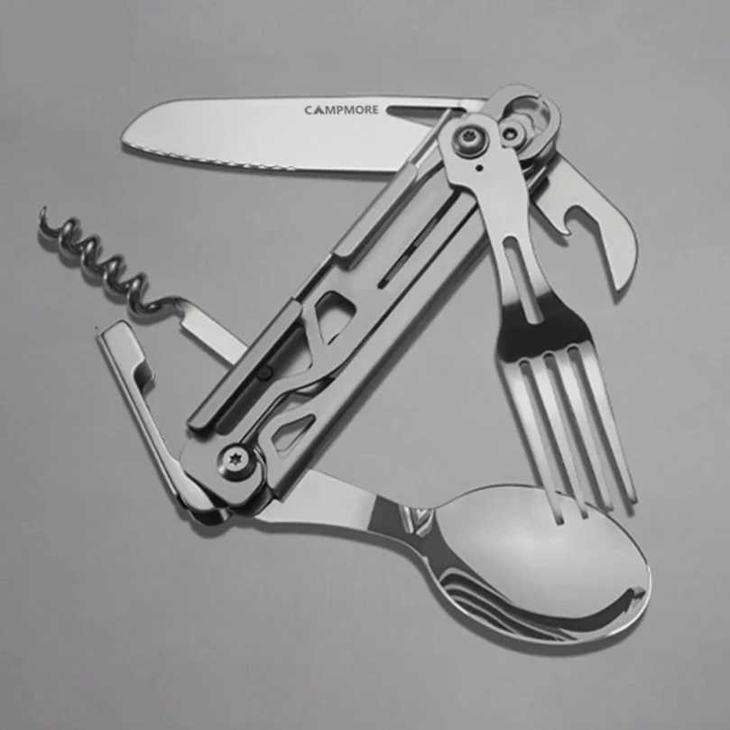 Outdoor Tableware Multifunction Portable Knife Fork Spoon Bottle Opener Foldable Cutlery Camping Equipment J251121
