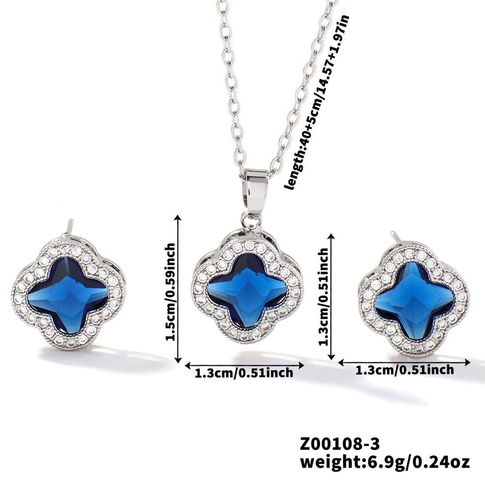 Micro inlaid clover necklace earrings two-piece set, women's light niche design, high-end feeling, internet celebrity temperament jewelry set