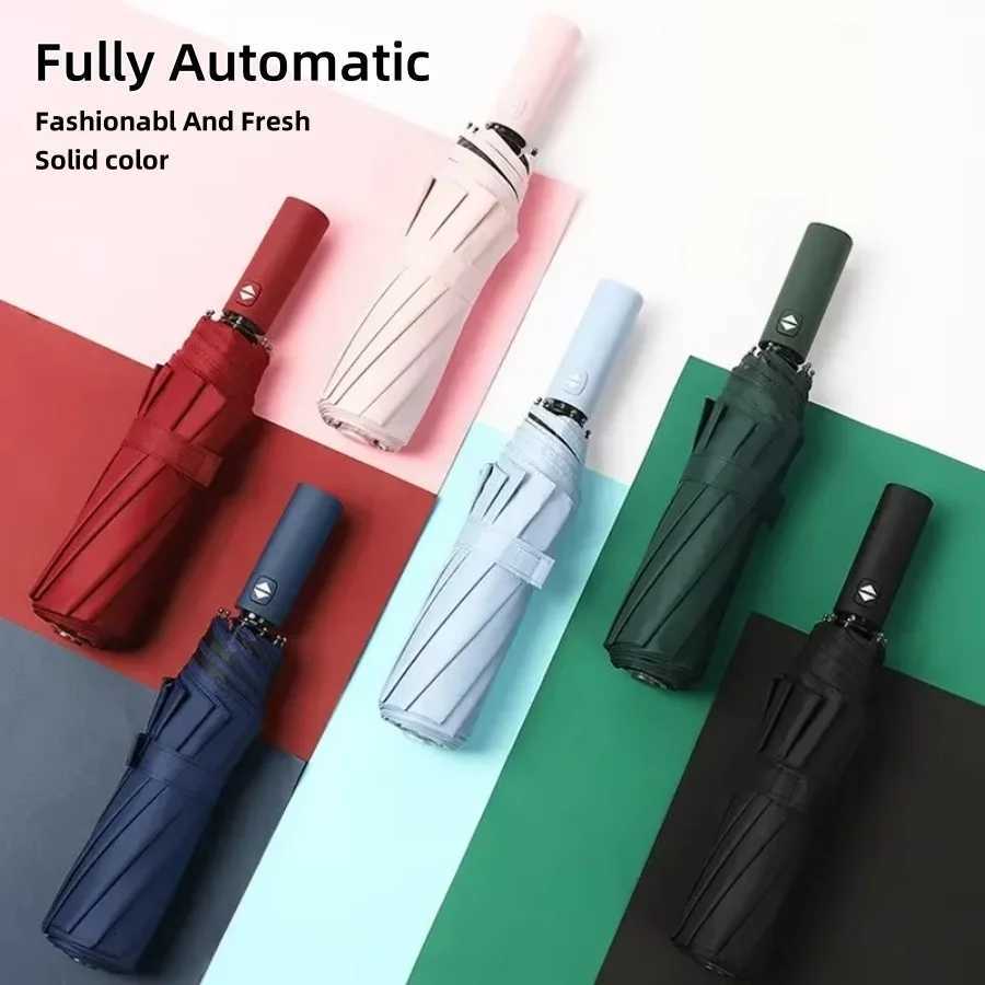 24-Bone Reinforced Auto Folding Umbrella - WindproofUV ProtectionLuxury BusinessUnisexPortable Auto Open/Close for Rain SunM251122