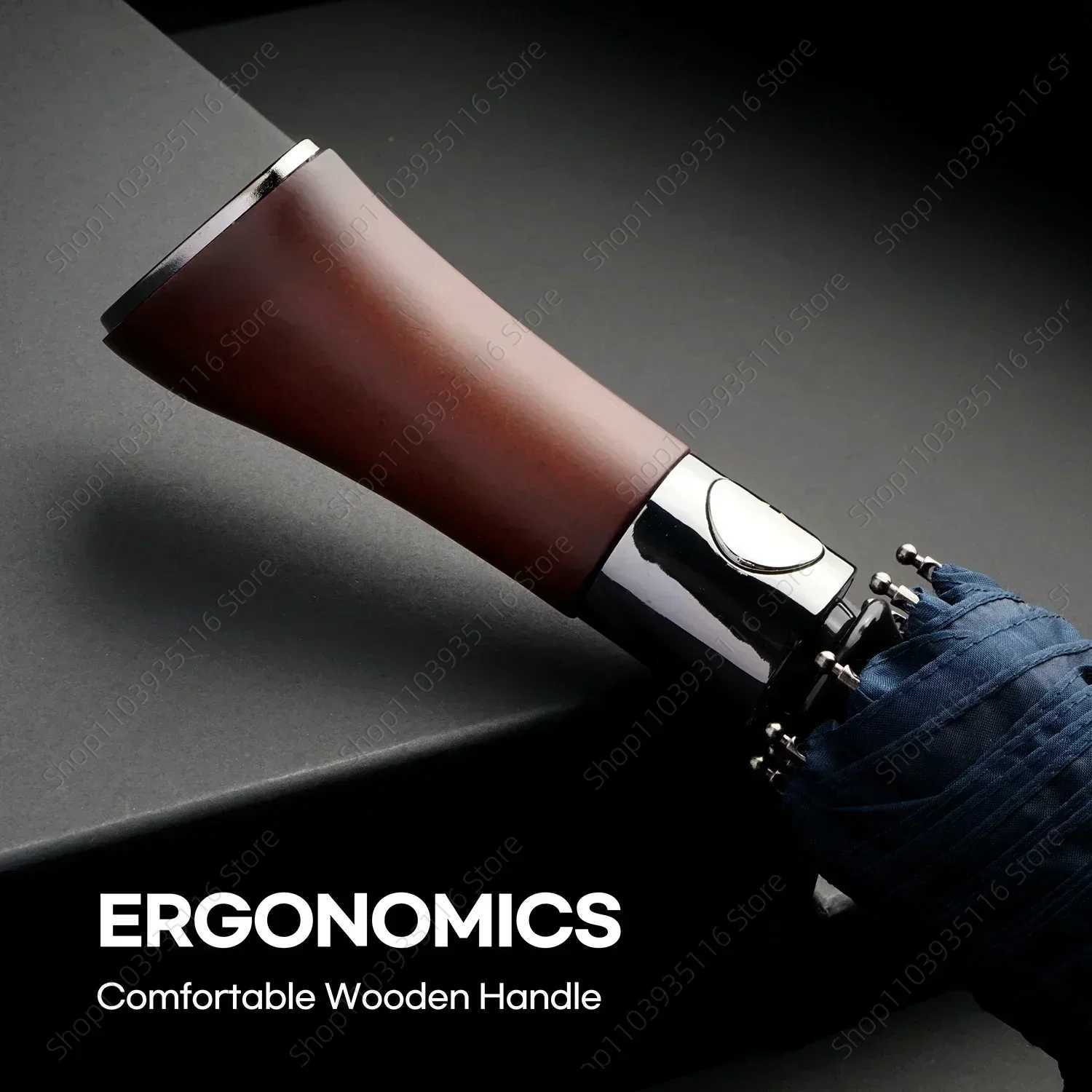 Windproof Large Umbrella for Men 8 Ribs Fully Automatic Umbrella Heavy Rain Outdoor Wooden Folding Umbrellas Compact Parasol M251122