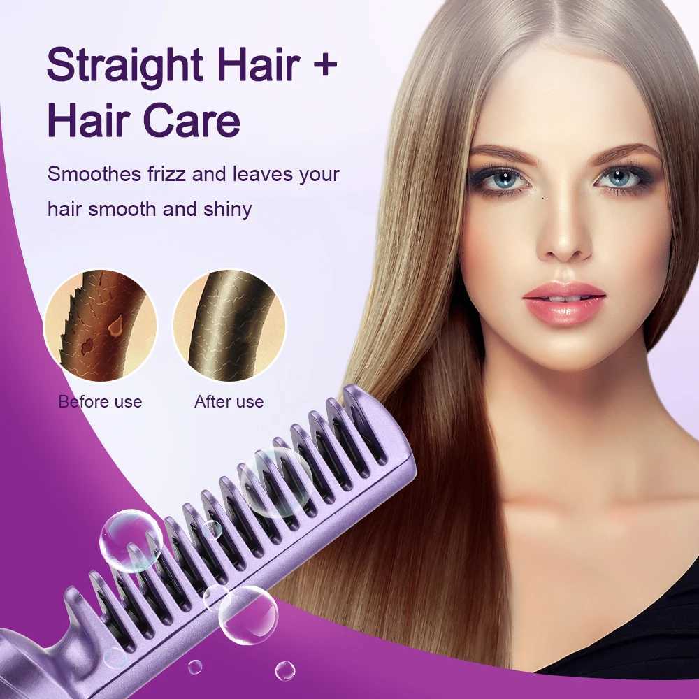 Lazy Hair Straightening Comb Wireless Heated Hair Straightener Small Portable Hair Straightener Hair Care Smooth Hair USB ChargiT251122
