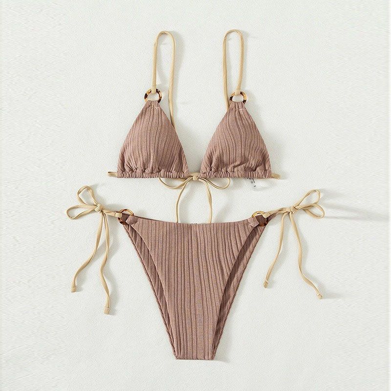 Wholesale High quality swimsuit women's split bikini two-piece set sexy solid color lace up swimsuit women