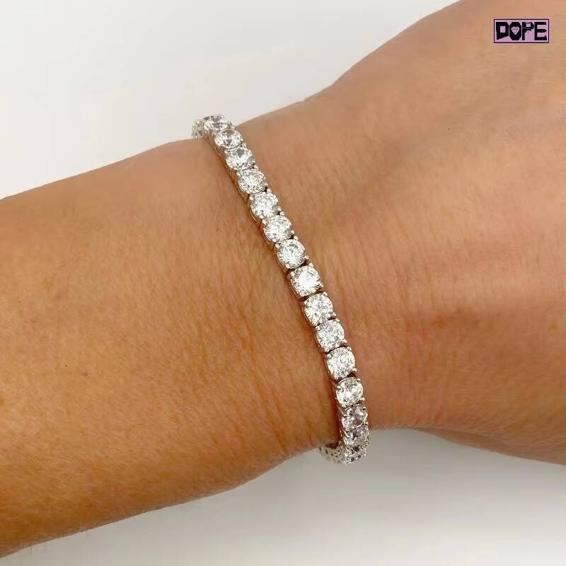 Iced Out 4mm Tennis Bracelet Men Women Hiphop 925 Silver Round Brilliant Cut VVS Moissanite Tennis Bracelet
