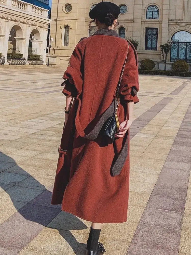 Fashionable British Style Medium Long Woolen Coat For WomenS Winter Korean Version Loose And Thick Suit 251112