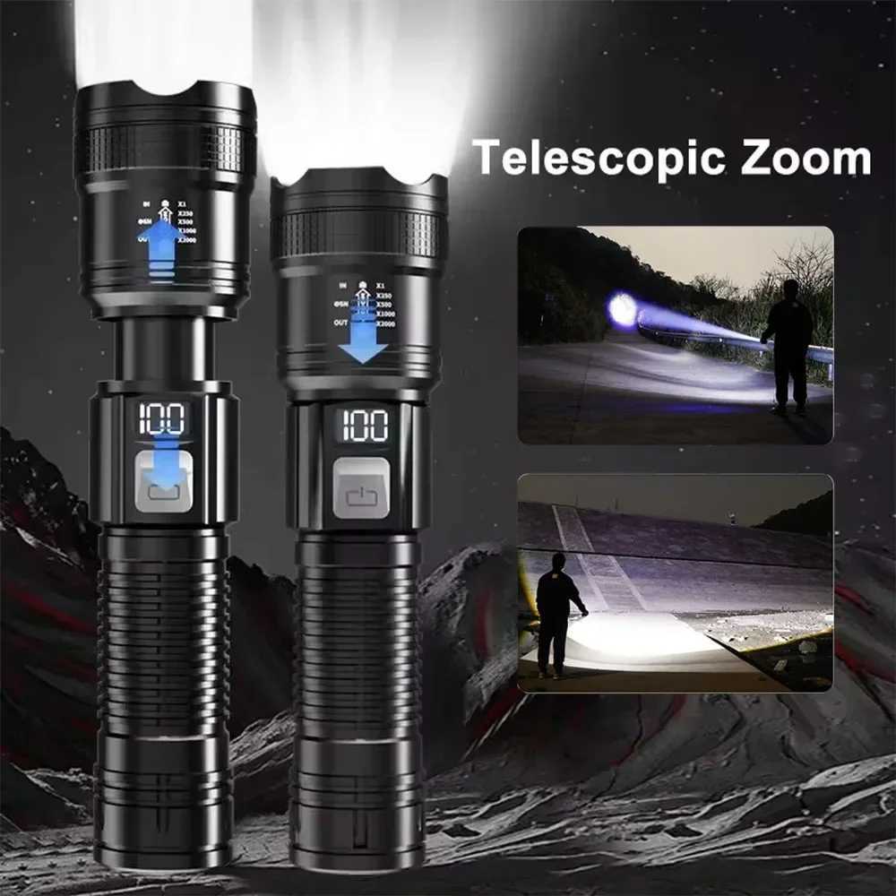 100000 LM Super Bright Long Range LED Flashlight Tactical Flashlight Outdoor Waterproof Flashlight Camping Defensa Lantern Torch C251122