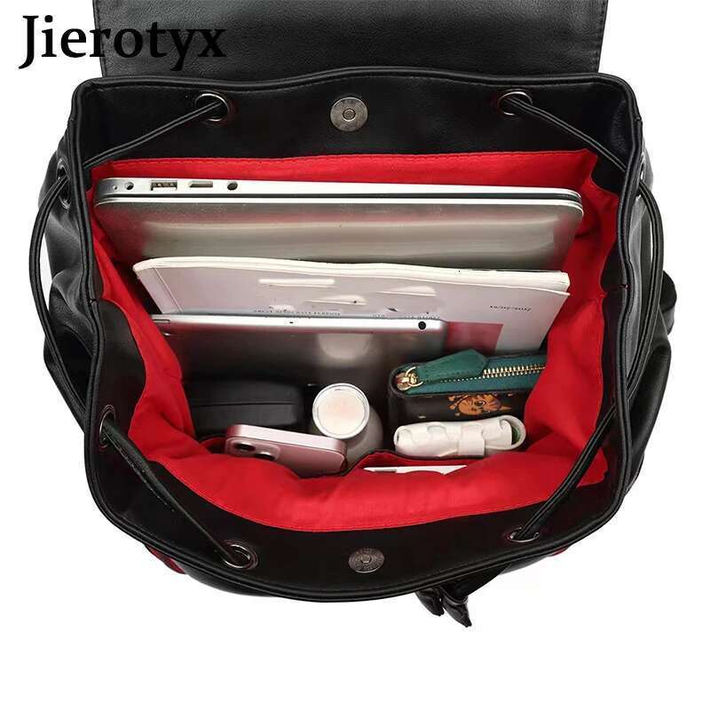 JIEROTYX Womens Studded Black Leather Backpack Pack School Bags For Girls Punk Casual Traveling Daypack Bookbag Men