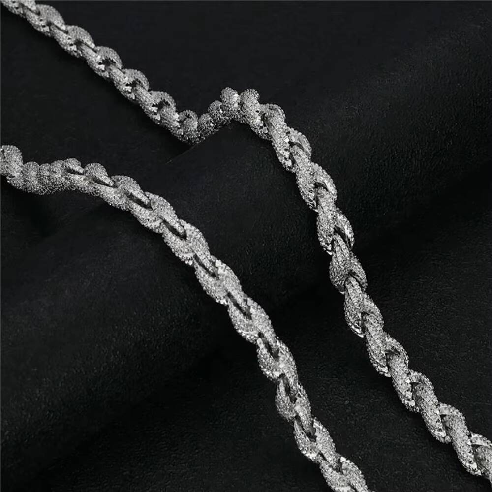 Full Iced Out Hip Hop Jewelry Moissanite Rope Chain Necklace Sterling Silver 8mm Twisted Diamond Rope Chain