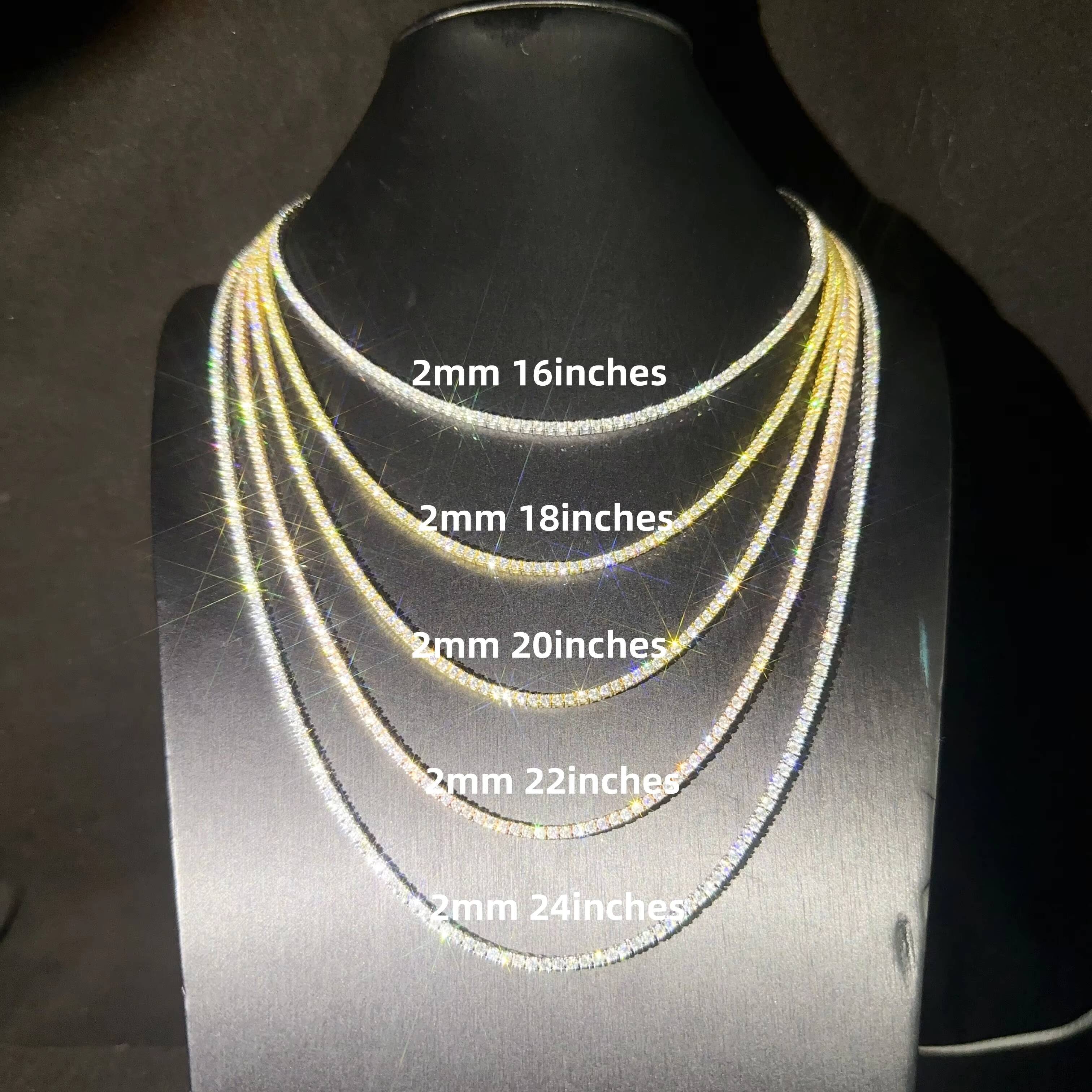 2mm VVS Moissanite 925 Sterling Silver Tennis Bracelet Hip Hop Lab Diamond Jewelry Passes Diamond Tester Tennis Chain Necklace