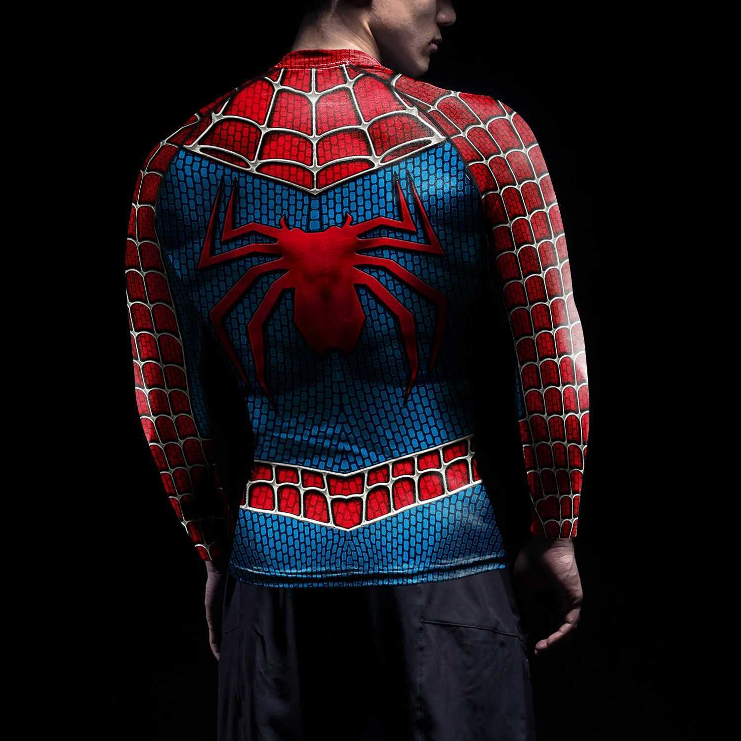 NADANBAO Rash Guards compression shirt mens role-playing superhero spider pattern printing exercise long sleeved top fitness sportswear W250422