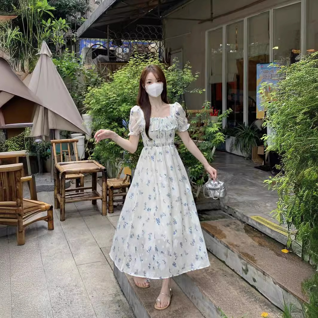 B9260 High Quality Red Romantic Floral Collar Vest Dress Women's Summer New Style Drape
