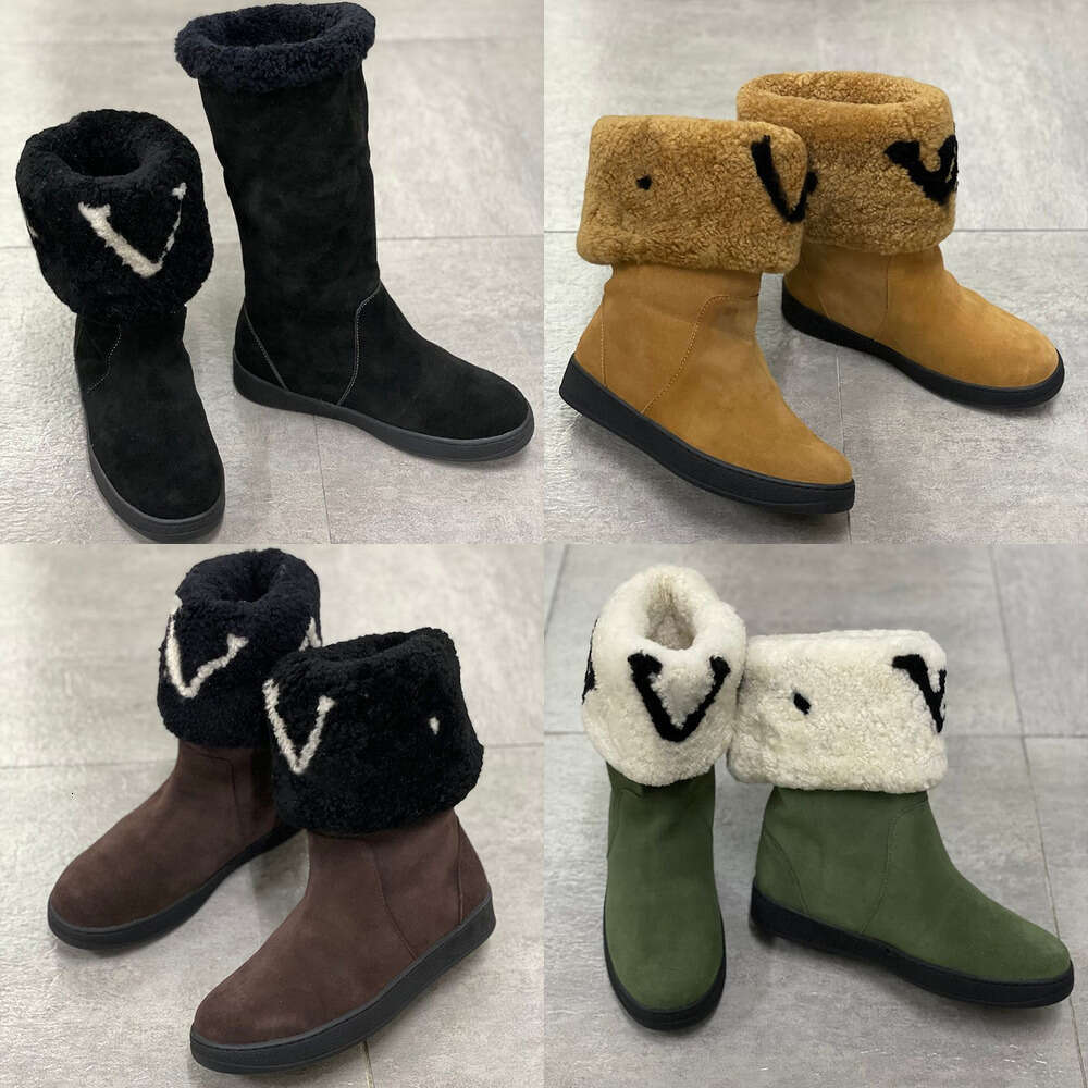Winter Luxury Designer Shoes Women Platform flat anti slip Snow boots fluffy suede leather Warm Casual Fashion Ski boots half Boots outdoor shoe womens Sneakers