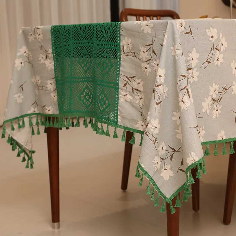 Double Idyllic Dining Table Clothcotton Thread Crochet Coffee Table Tableclothsolid Color Light Luxury Hollow Splicing Cover C251122