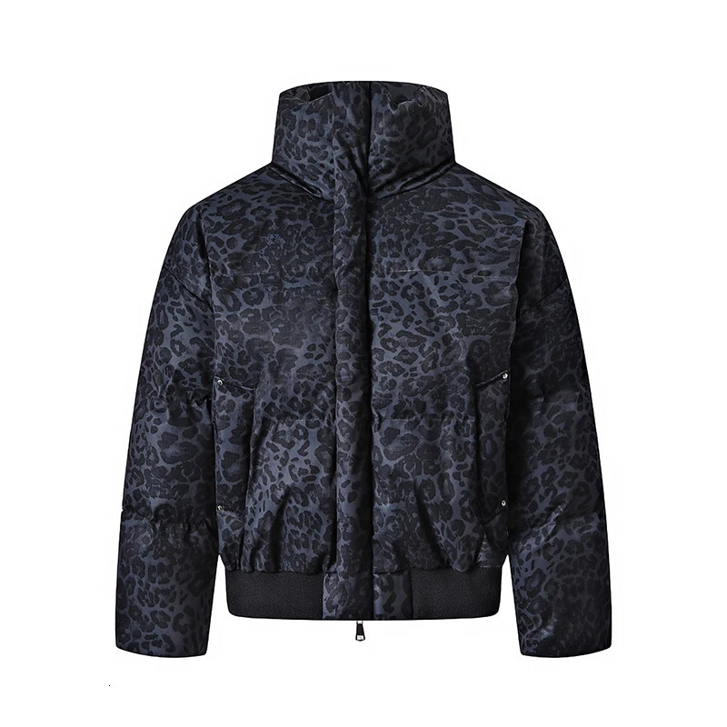 Retro Leopard Print Short Down Cottonpadded Jacket mens Winter Jackets 2025 European American Collar Bread Coats Outerwear 251110