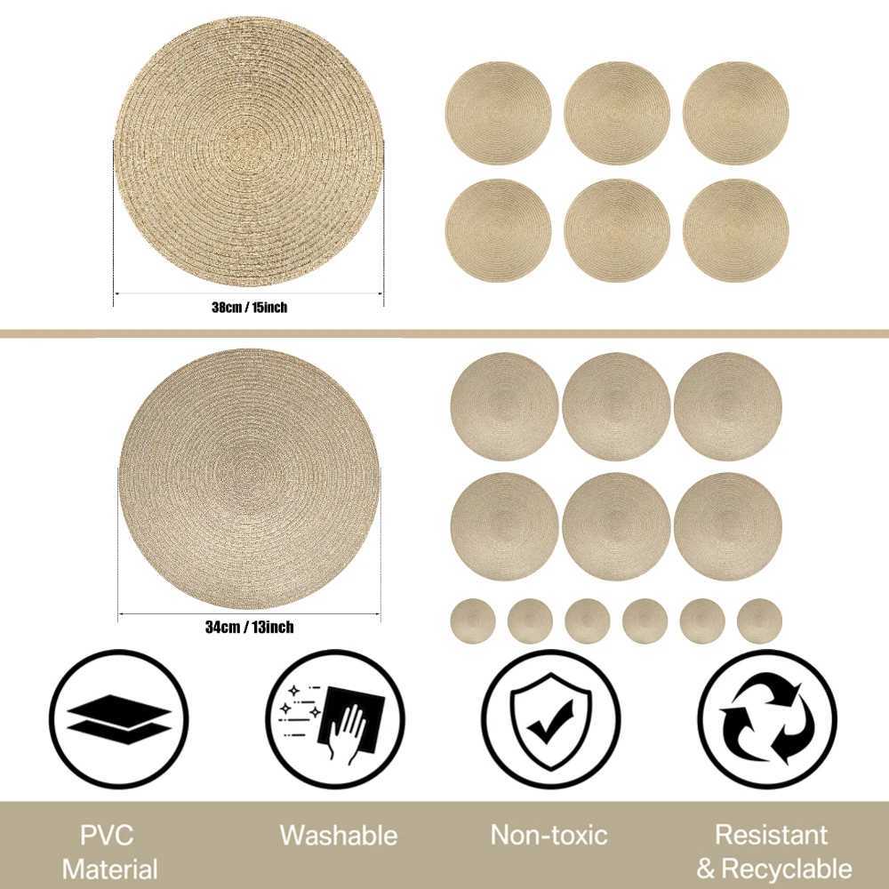 Placemats for Dining Table 6PC Linen Cotton Woven Non-slip Ironing Placemat Teacup Mat Round Plate mat Flower Mat Kitchenware C251122