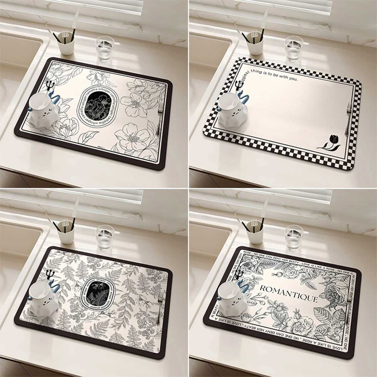 luxery Kitchen Dish Drying Mats Absorbent Coffee Machine Mat Drain Pad Tableware Quick Dry Counter Top Rug Non-slip Draining Placemat C251122