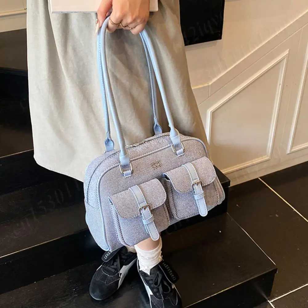 Women Leather Shoulder Bag with Double Pockets Clutch Purses Tote Handbags Simple Large Capacity Underarm Pouch Boston Hobo BagT251122