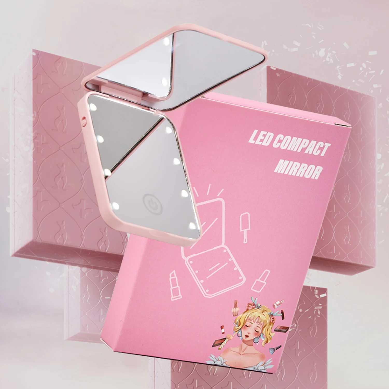 LED makeup mirror Compact Small Folding makeup mirror Portable travel makeup mirror Exquisite Womens Gift M251122