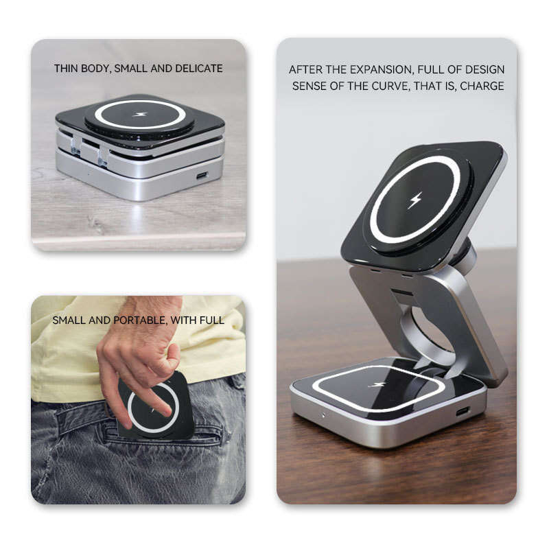 3-in-1 Wireless Station for iPhone Samsung Watch Earbuds Fast Magnetic Charger Dock Stand Foldable USB-C Charging Pad