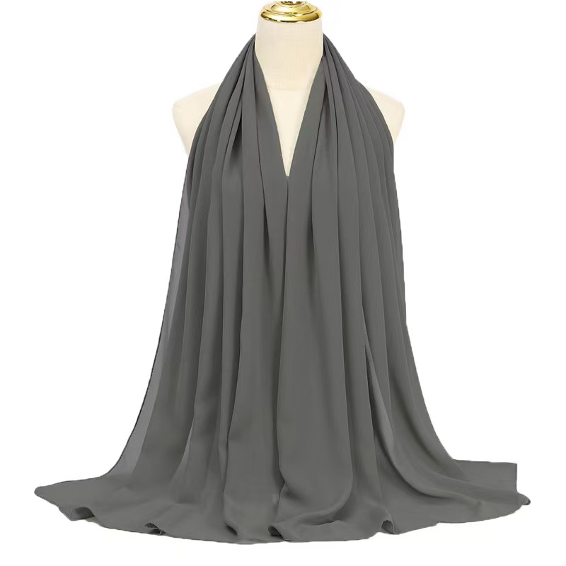 K475 Cross-border monochrome chiffon long scarf Pearl chiffon scarf hijab casual all-match chiffon gauze scarf long scarf shawl