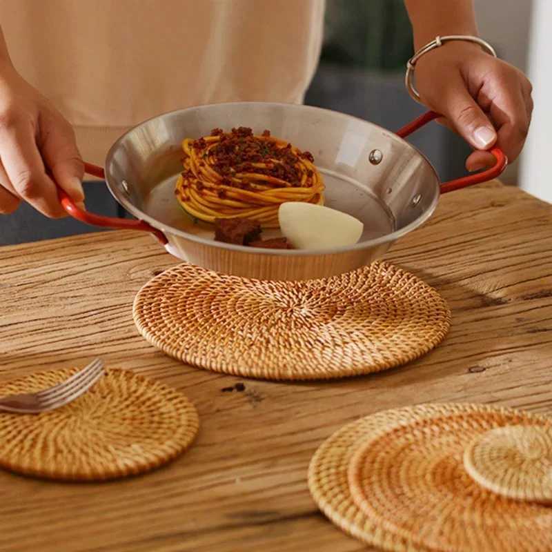 8-10cm Rattan Cup Mat 6Pcs Drink Coasters Set for Kungfu Tea Accessories Round Tableware Placemat Dish Mat Rattan Weave Cup Mat C251122