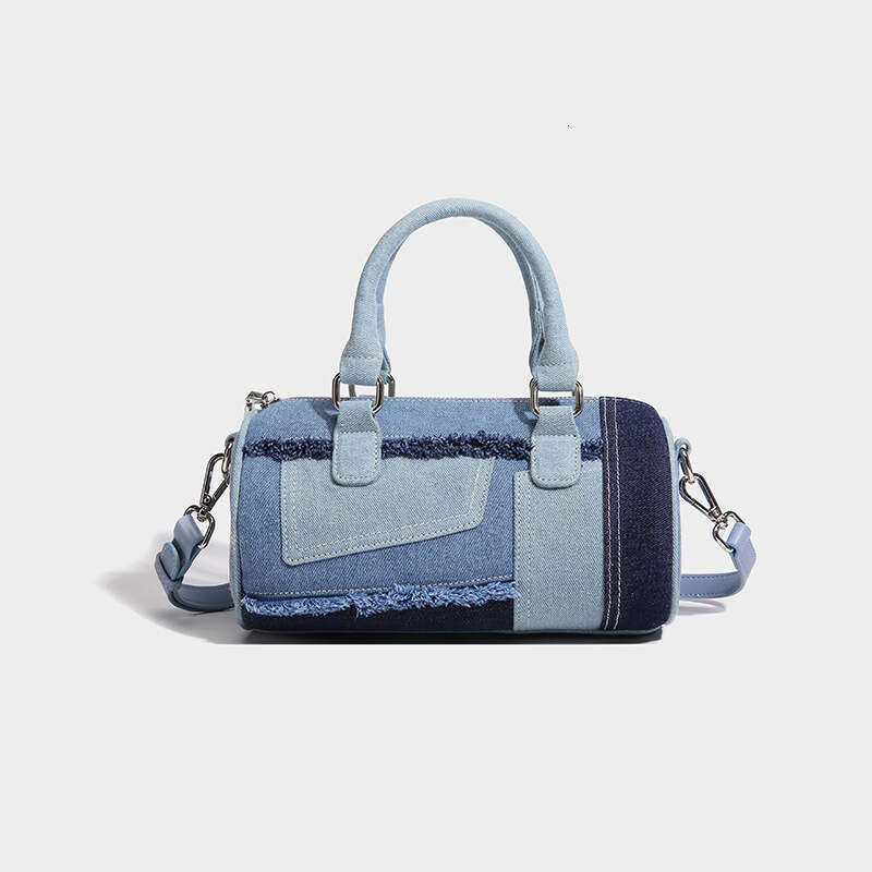 Designer Women's Bags Designer Featuring A Niche Design And Patchwork Denim Crossbody Bowling Bag, The Summer New Versatile Boston Pillow Bag