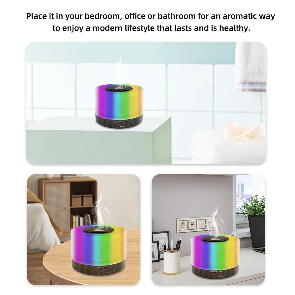 Ultrasonic 550ml Essential Oil Humidifier Touch Control Remote Operated Wood Grain Diffuser with 7 LED Colors