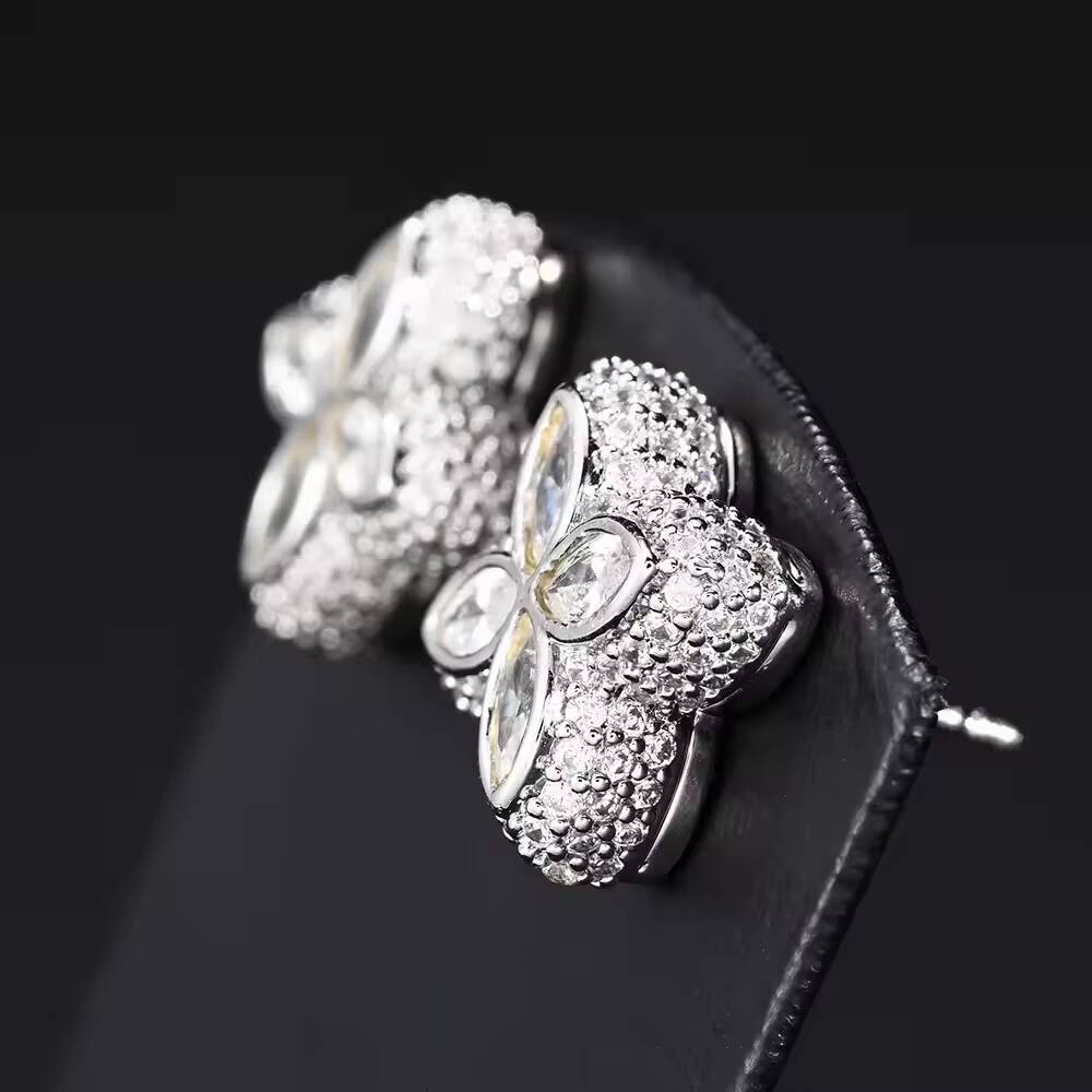 Wholesale Marquise Ear Studs Vvs Moissanite Iced Out Diamond Hip Hop Jewelry 925 Silver Clover Stud Earrings