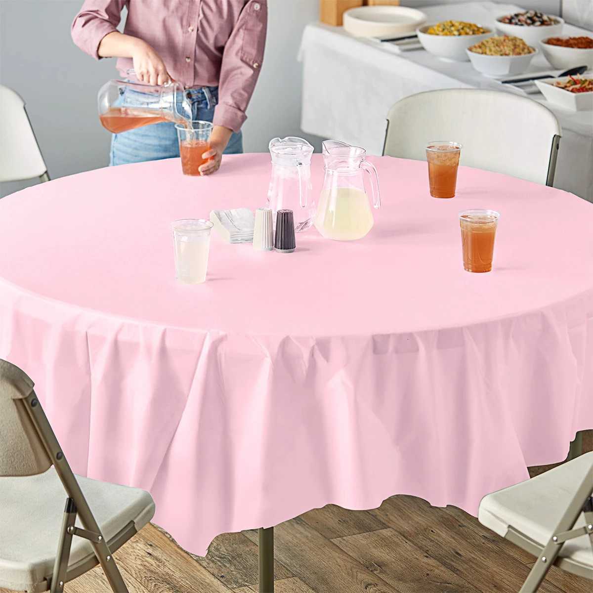 Round Tablecloth White Plastic No Stitch Fabric Elegant Solid Table Cloth for Christmas Birthday Wedding Party Hotel Decoration C251122