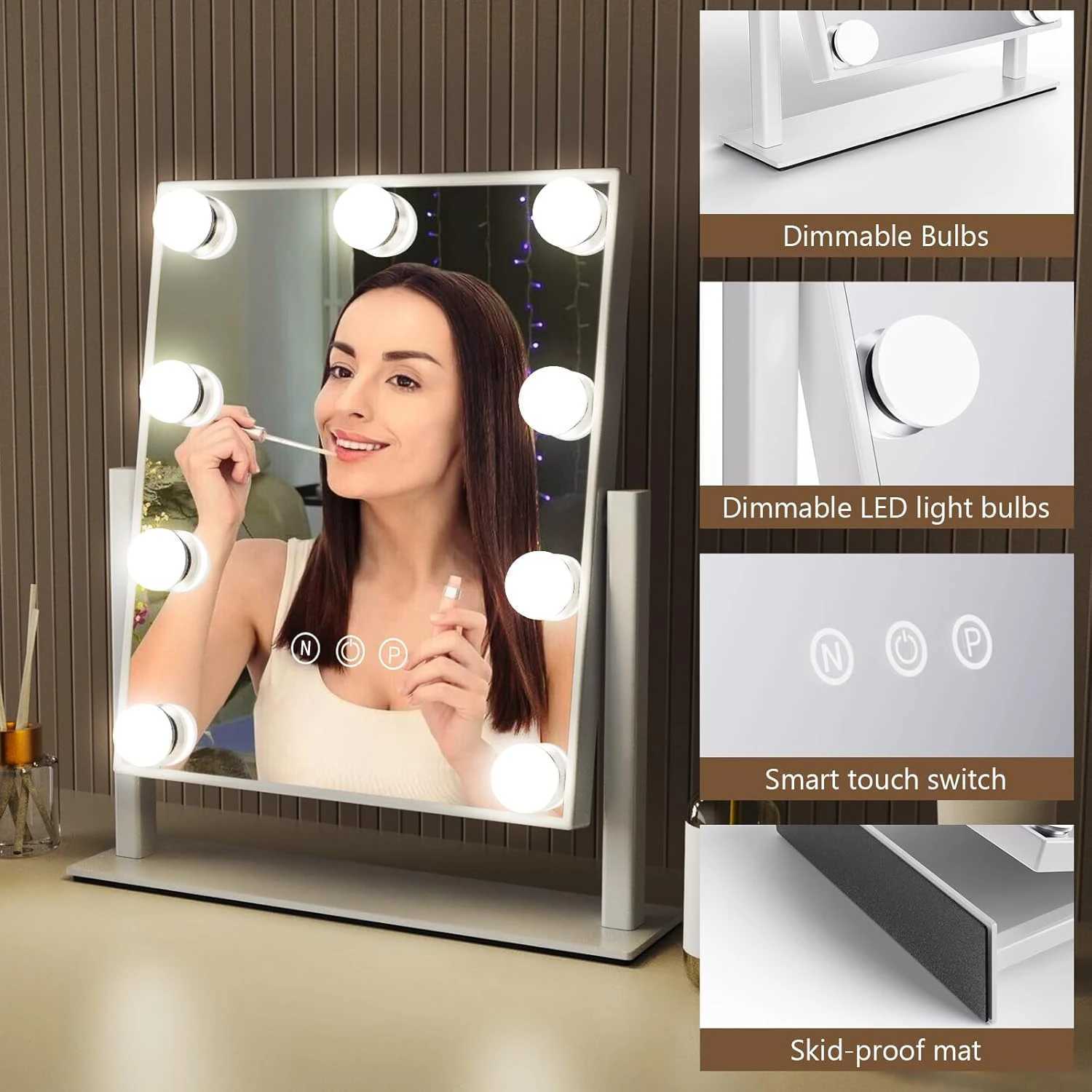 Vanity Mirror with Lights Hollywood Makeup Mirror with 9 LED Bulbs 3 Color Lighting 360Rotation for Dressing Room Bedroom M251122
