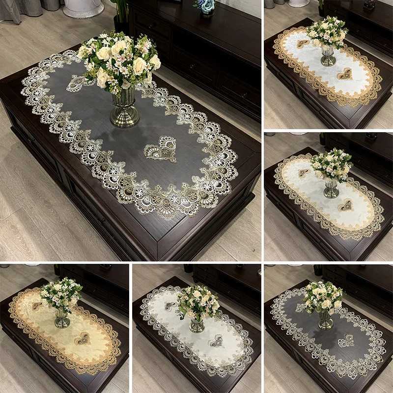 Lace Jacquard Tablecloth Oval Dining Table Placemat American Coffee Table Cloth Embroidered Dust Cover Home Living Room Decor C251122