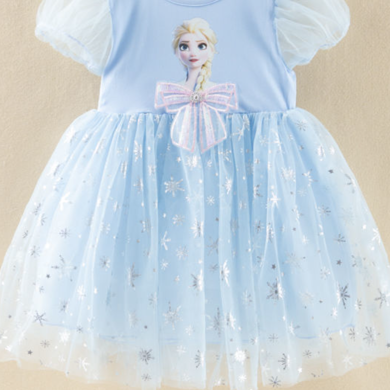 DISNEY Kids designer short-sleeved dress baby girls spring and summer children's clothing Elsa princess dress sweet and fluffy dress children chi