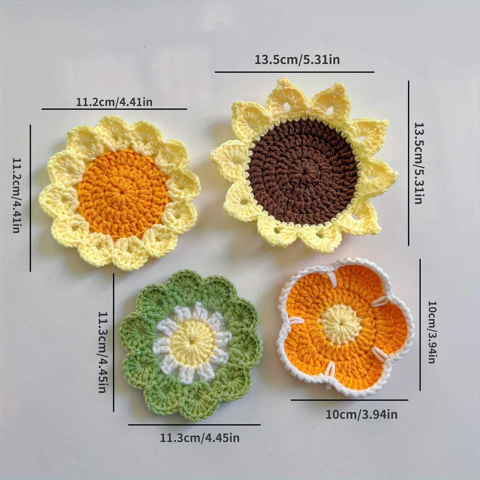 Handmade Sunflower Coasters Crochet Exquisite Heat Insulation Mats with Meal Mats For Cups of Different Sizes Home Decor C251122
