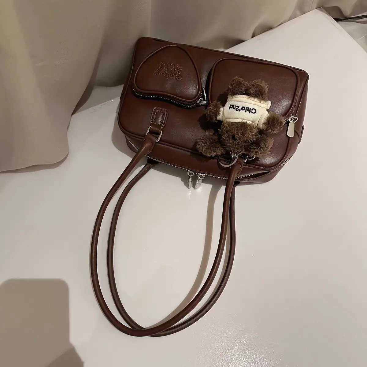 JIAERDI Vintage Coffee Shoulder Bags Handbag Hot Girls Leather Pocket Y2k Underarm Bag Ladies Retro Boston Pillow Bag Women NewT251122