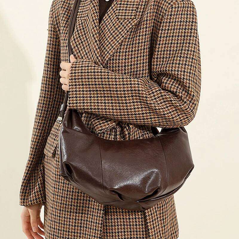 Toptrends Cow Genuine Leather Half Moon Underarm Shoulder Bags For Women 2025 Luxury Designer Dumpling Crossbody Ladies Handbags