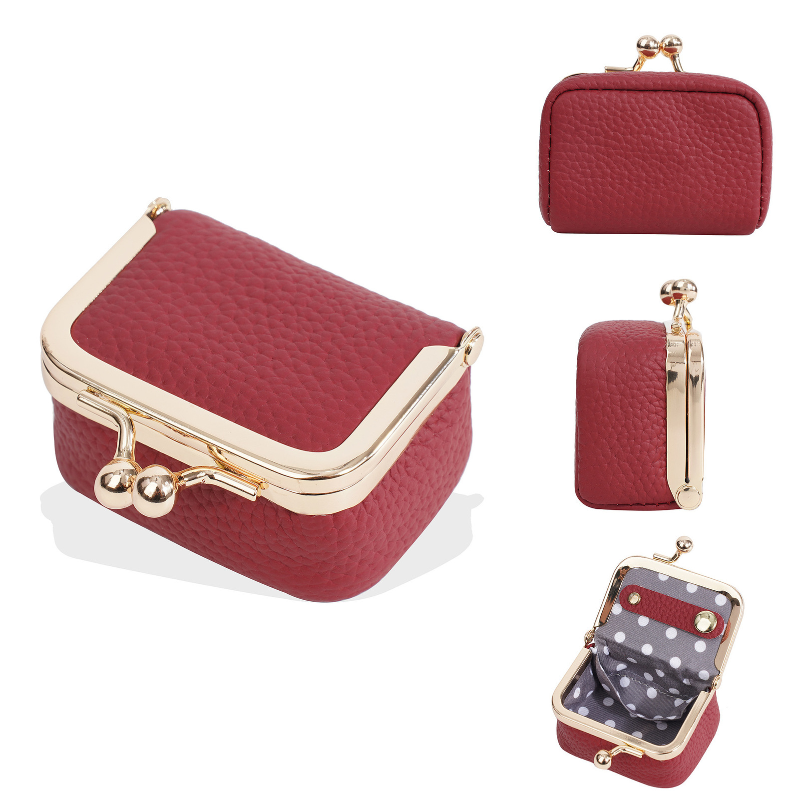 Women's Solid Color PU Leather Jewelry Box, Ring, Necklace, Earring Storage Mini Coin Wallet Small Bag Kiss Lock R250422