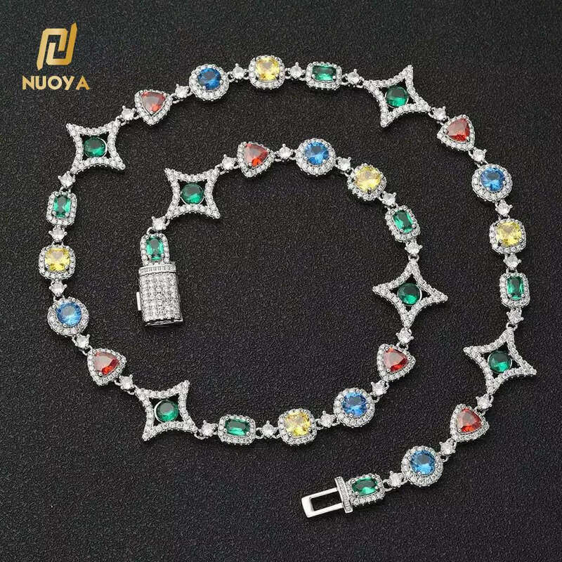 Noah New Arrival Women's Chain Gold-Plated Colorful moissanite Geometric Pattern Link Necklace Hip-Hop Jewelry