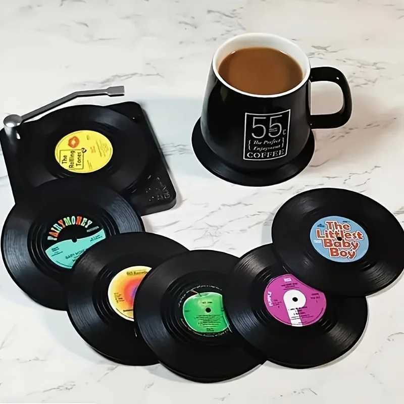 6pcs/set Coasters Vinyl Record Coasters Creative Retro ic Nostalgic American Rock CD Non-slip Insulation Pads C251122