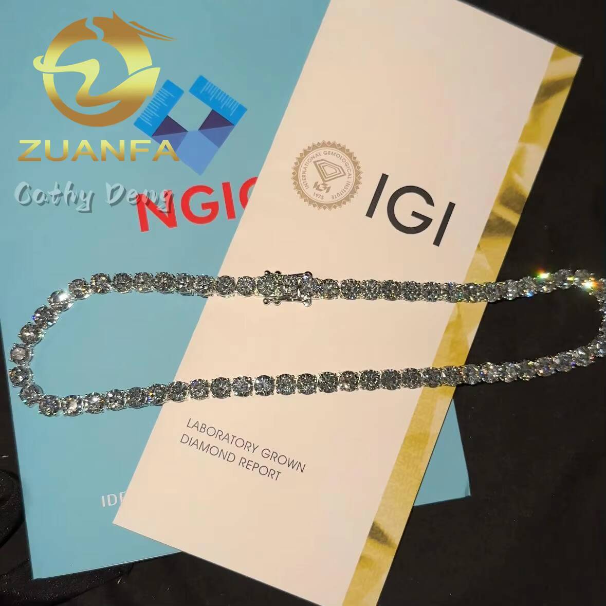 Deluxe 7mm IGI Lab Grown Diamond 925 Silver Tennis Necklace Fashion Hip Hop Jewelry CVD Diamond Tennis Chain